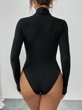 Women Elegant Casual Style Crew Neck High Collar Ruched Long Sleeve Bodysuit